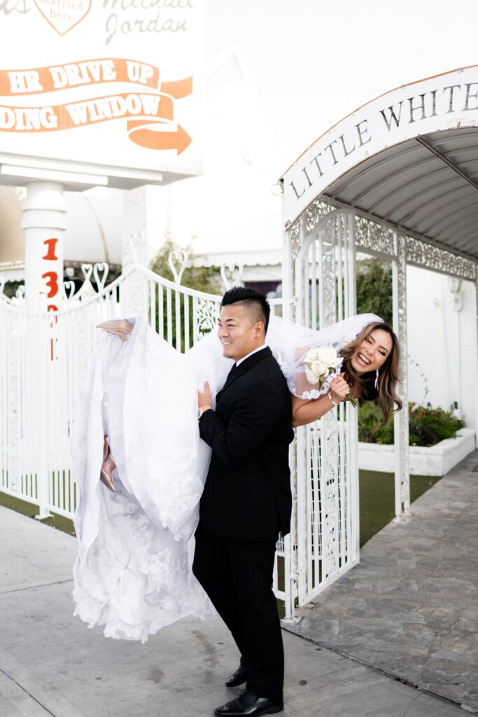 Bride and groom portraits from a Little White Chapel Vegas elopement