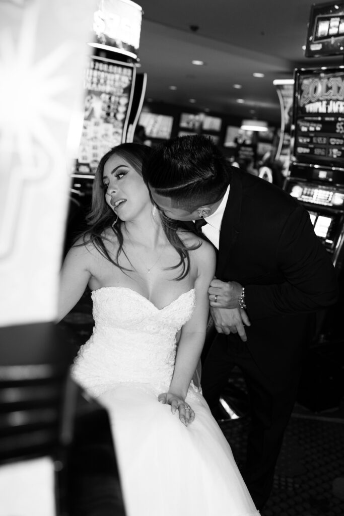 Bride and grooms portraits at The Fremont Street Casino
