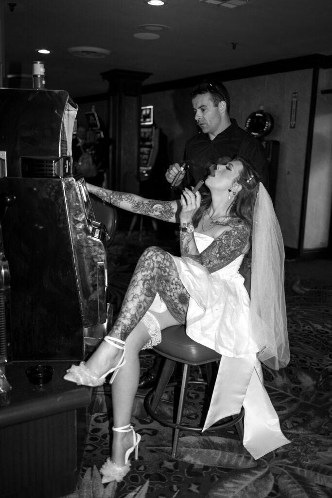 Bride and groom portraits at Fremont Casino