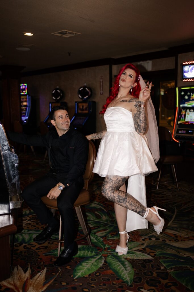 Bride and groom portraits at Fremont Casino