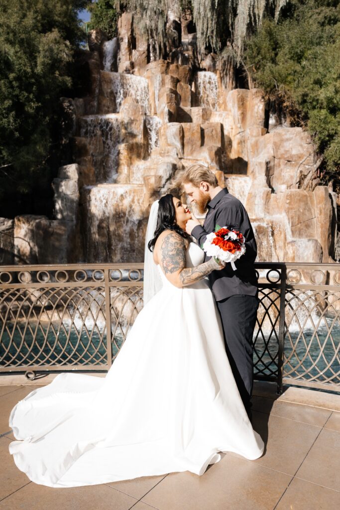 Bride and groom portraits at The Wynn Shops during their Vegas elopement