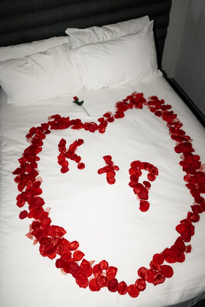K + P initials made with rose petals 