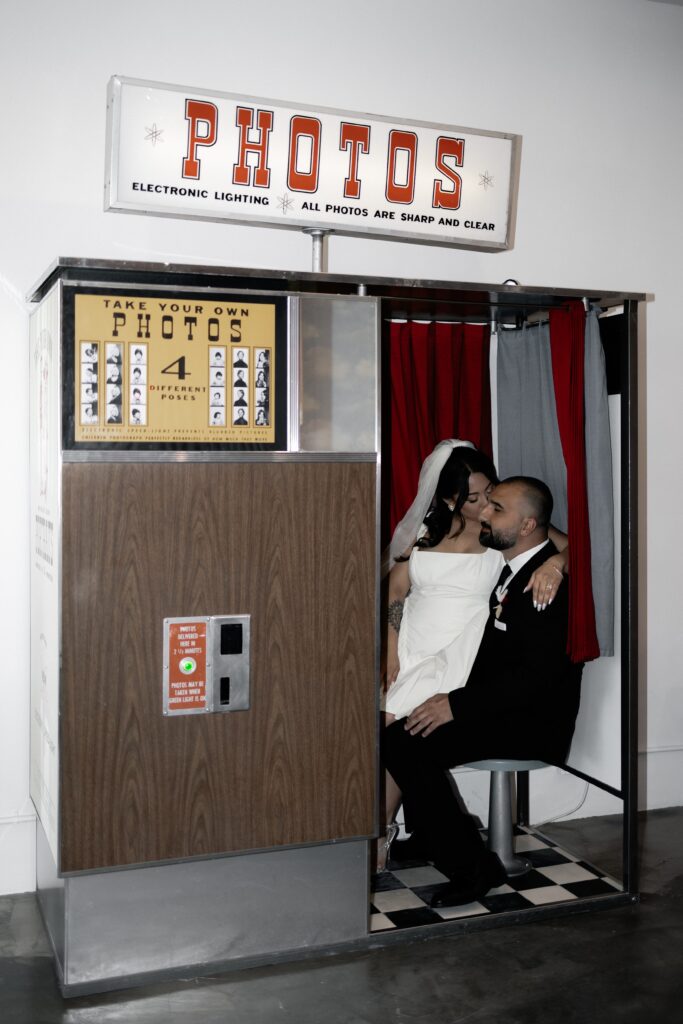Couples photos in Sure Thing Chapels vintage analog photobooth