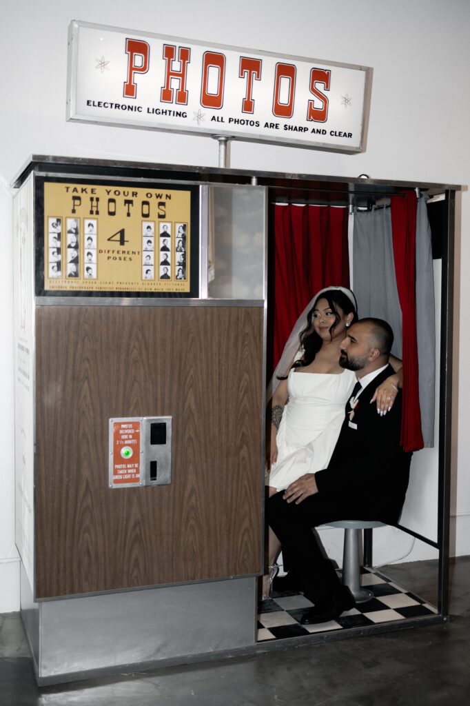 Couples photos in Sure Thing Chapels vintage analog photobooth
