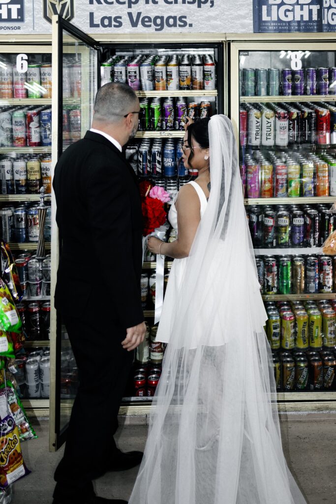 Bride and groom inside a Las Vegas convenience store 
