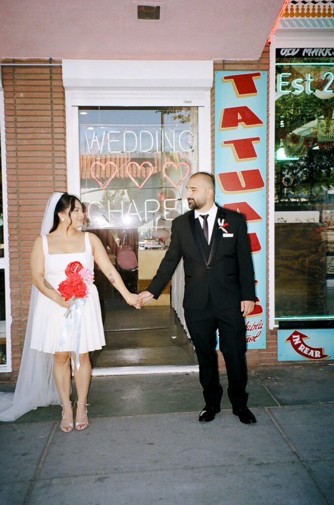 Bride and grooms Sure Thing Chapel Las Vegas elopement on film