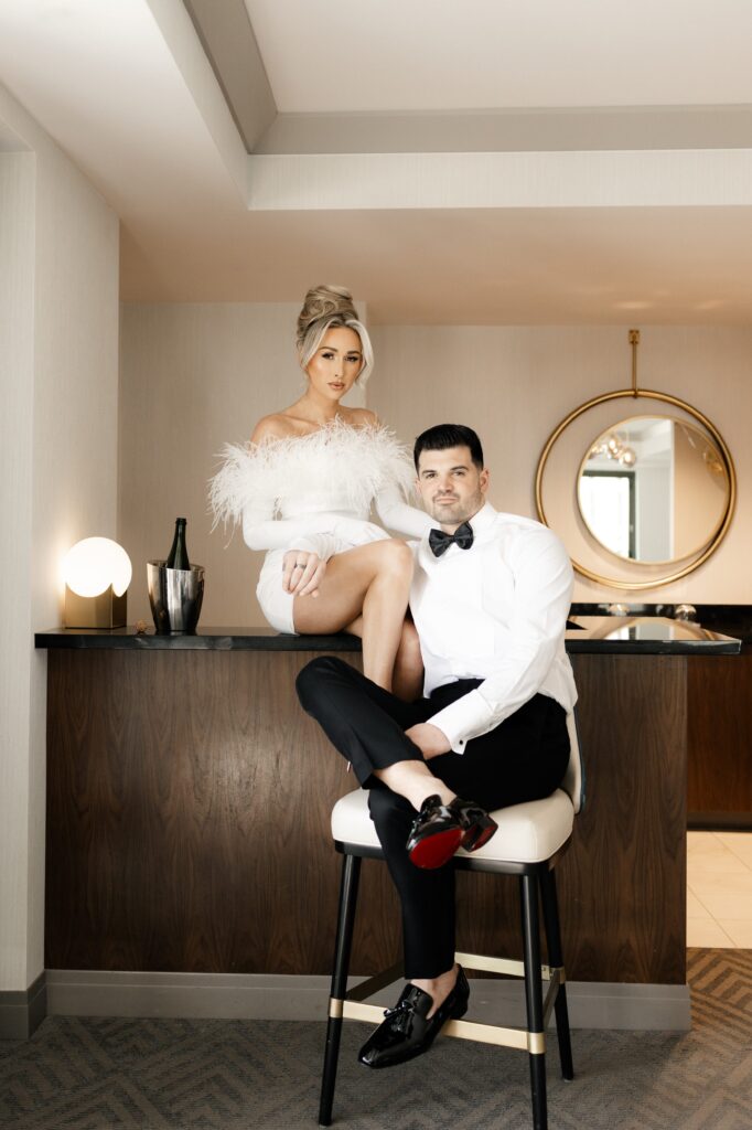 Bride and grooms editorial wedding photos for their elopement in Vegas