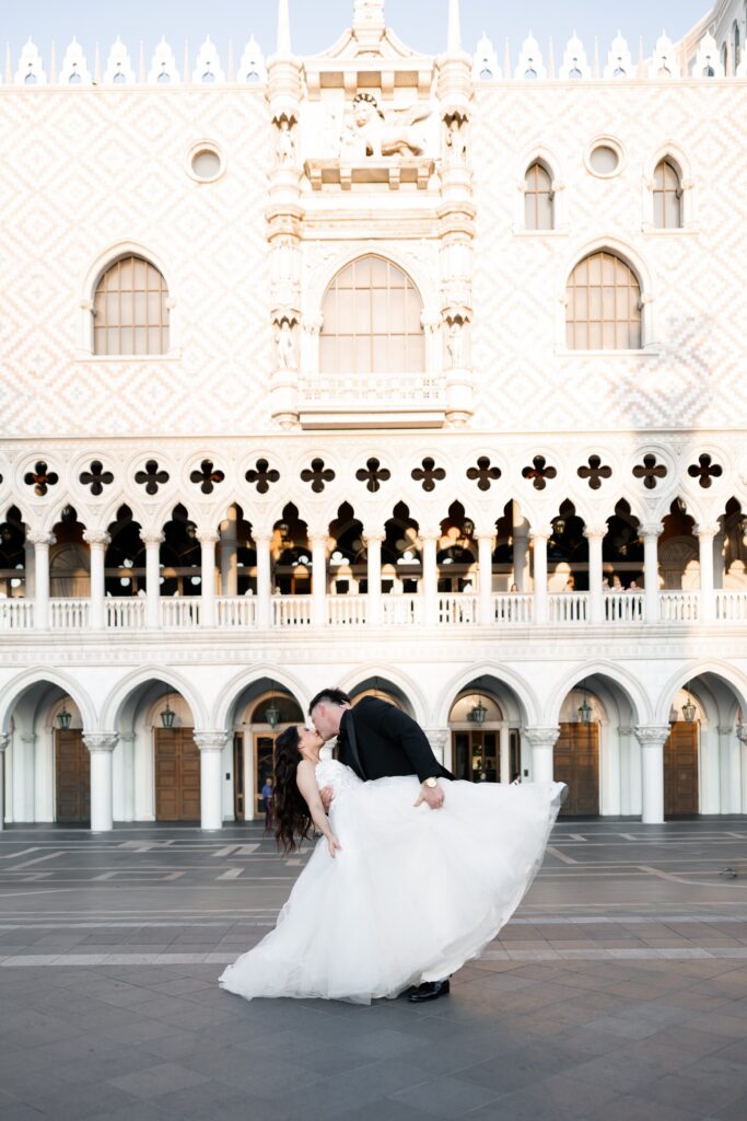 Bride and groom portraits at The Venetian after getting eloped in Las Vegas