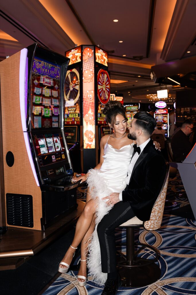 Bride and groom portraits at Palazzo Hotel Casino in Las Vegas
