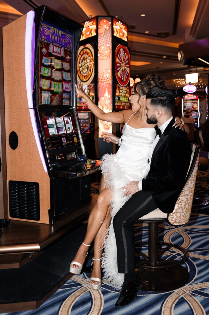 Bride and groom portraits at Palazzo Hotel Casino in Las Vegas