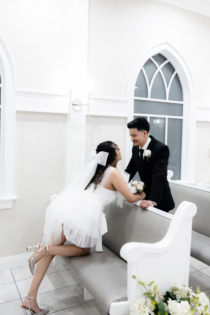 Couple posing in Bliss Chapel in Las Vegas