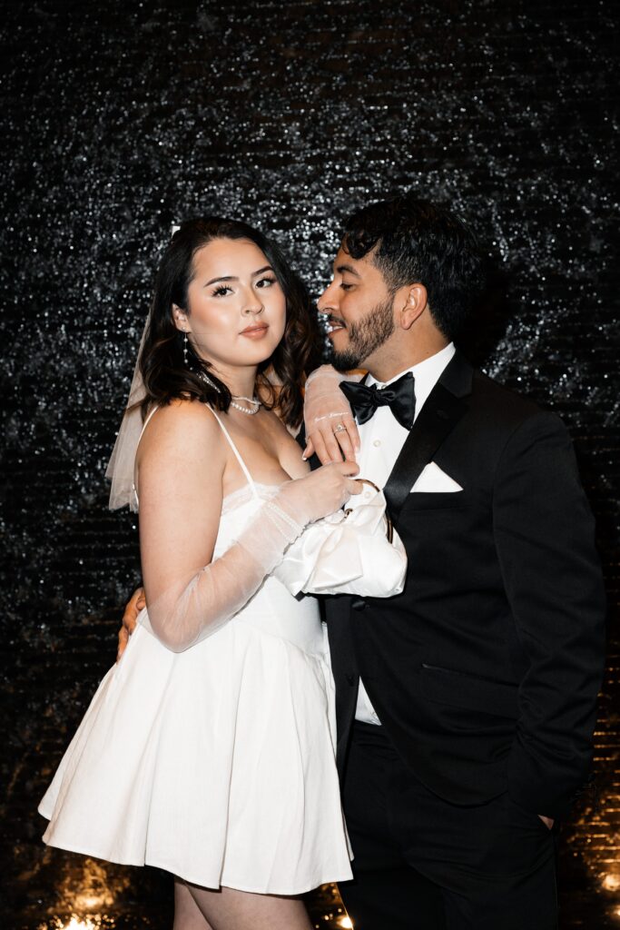 Bride and groom posing for their Las Vegas elopement portraits