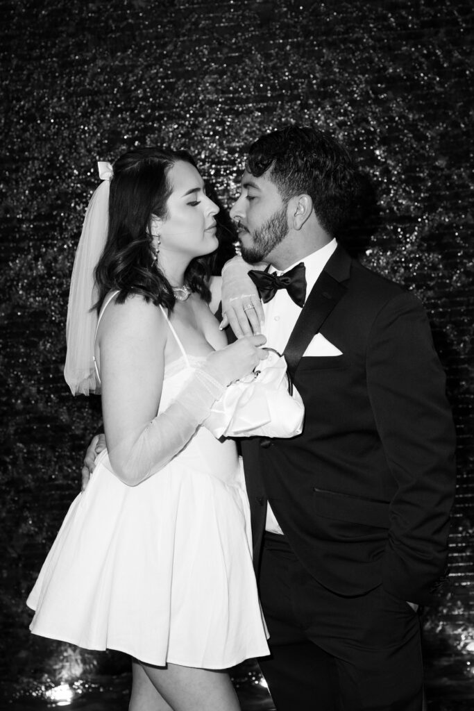 Black and white photo of a bride and grooms Las Vegas elopement