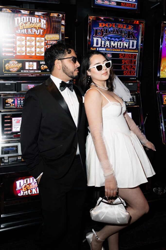 Bride and groom at the D Hotel & Casino in Las Vegas for their casino elopement photos