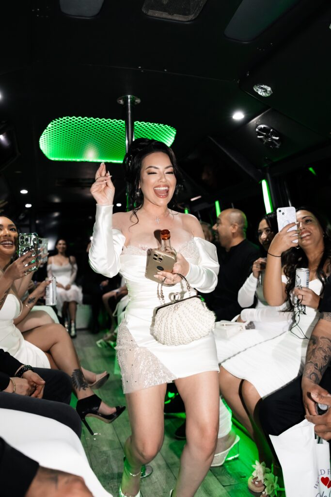 Bride having fun on a Discreet Party Bus in Las Vegas