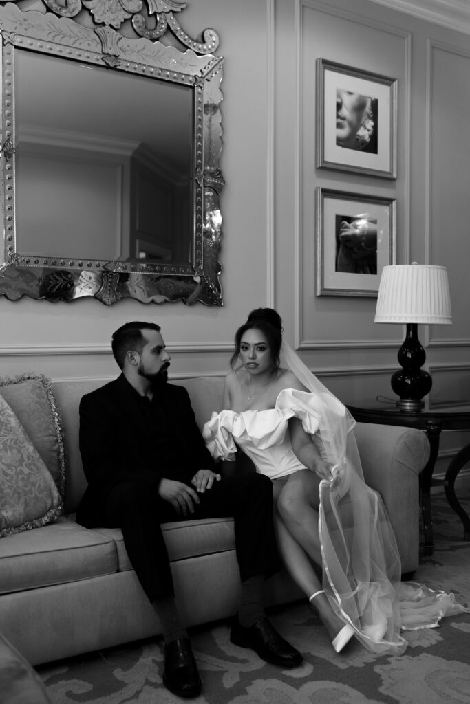 Black and white bride and groom portraits from a Las Vegas elopement at The Venetian 