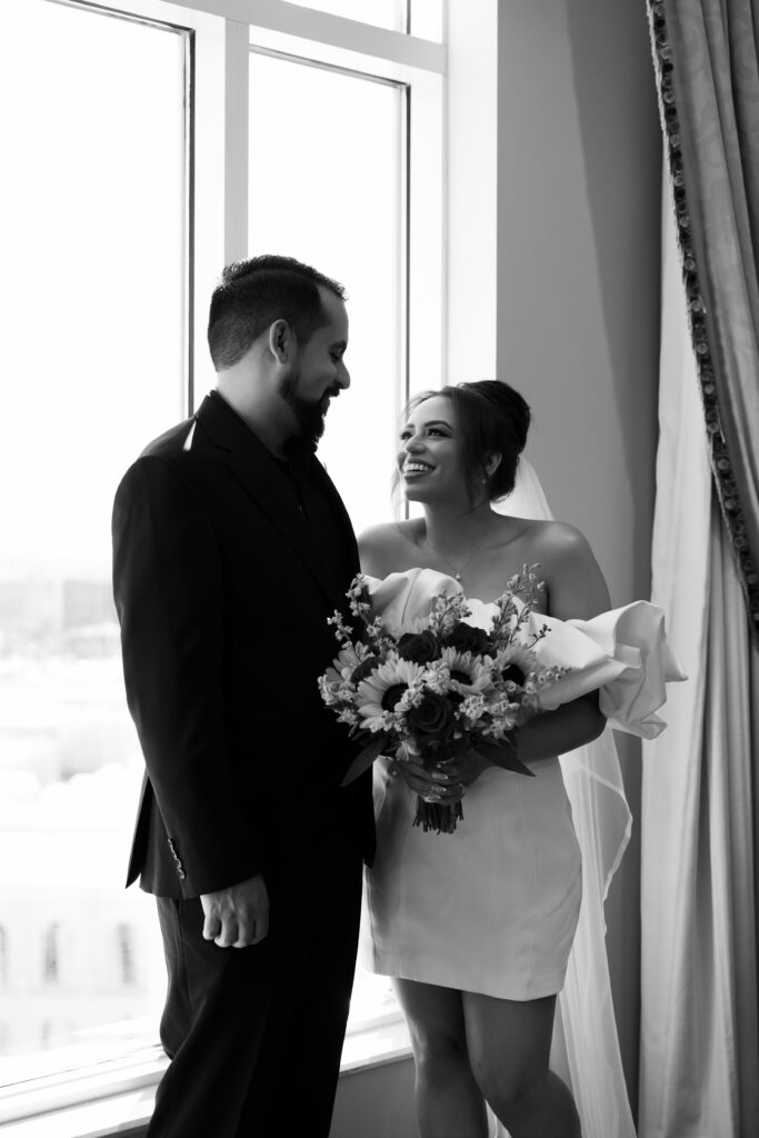 Black and white bride and groom portraits from a Las Vegas elopement at The Venetian 