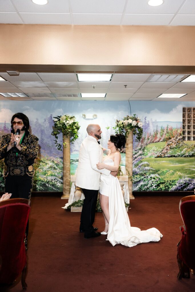 Bride and groom dancing during their Chapel Amore elopement