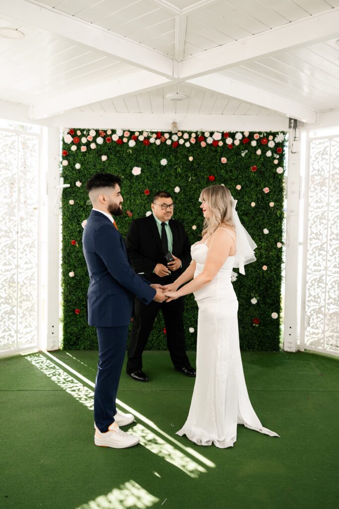 Bride and groom during their Gazebo elopement