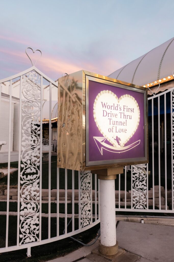 World's First Drive Thru Tunnel of Love sign at The Little White Wedding Chapel in Las Vegas.
