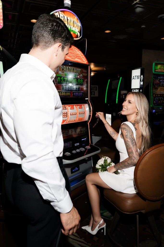 Bride and grooms casino elopement portraits