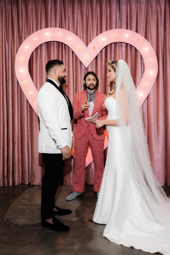 Bride and groom during their Sure Thing Wedding Chapel ceremony