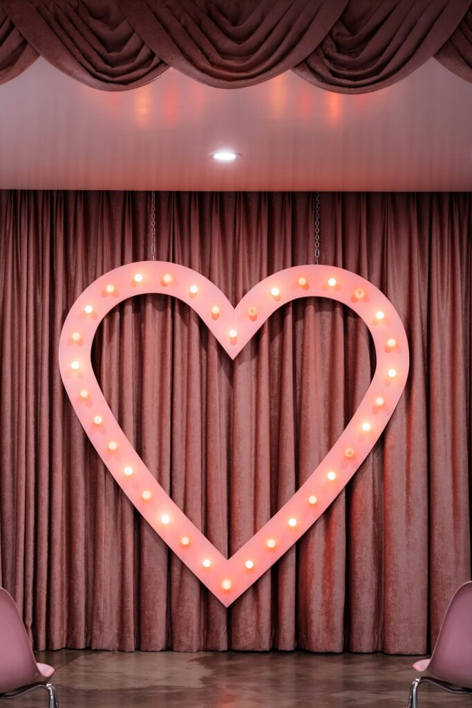 The pink neon heart at Sure Thing Wedding Chapel