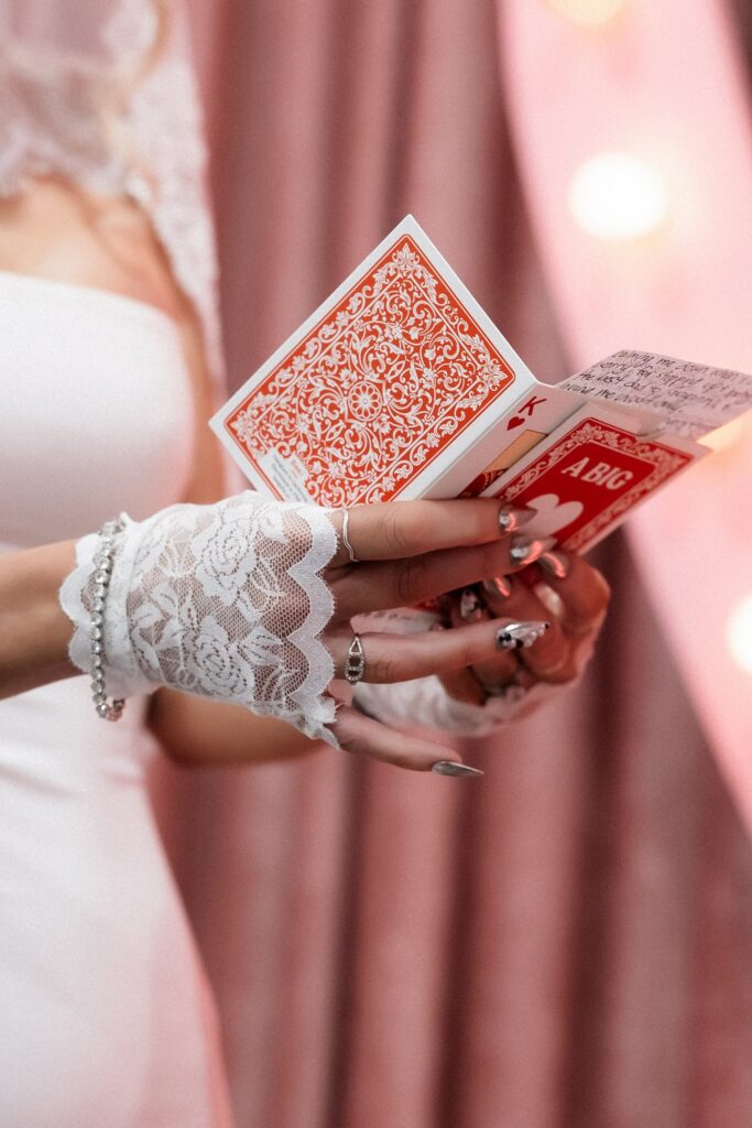 Bride reading her vows.