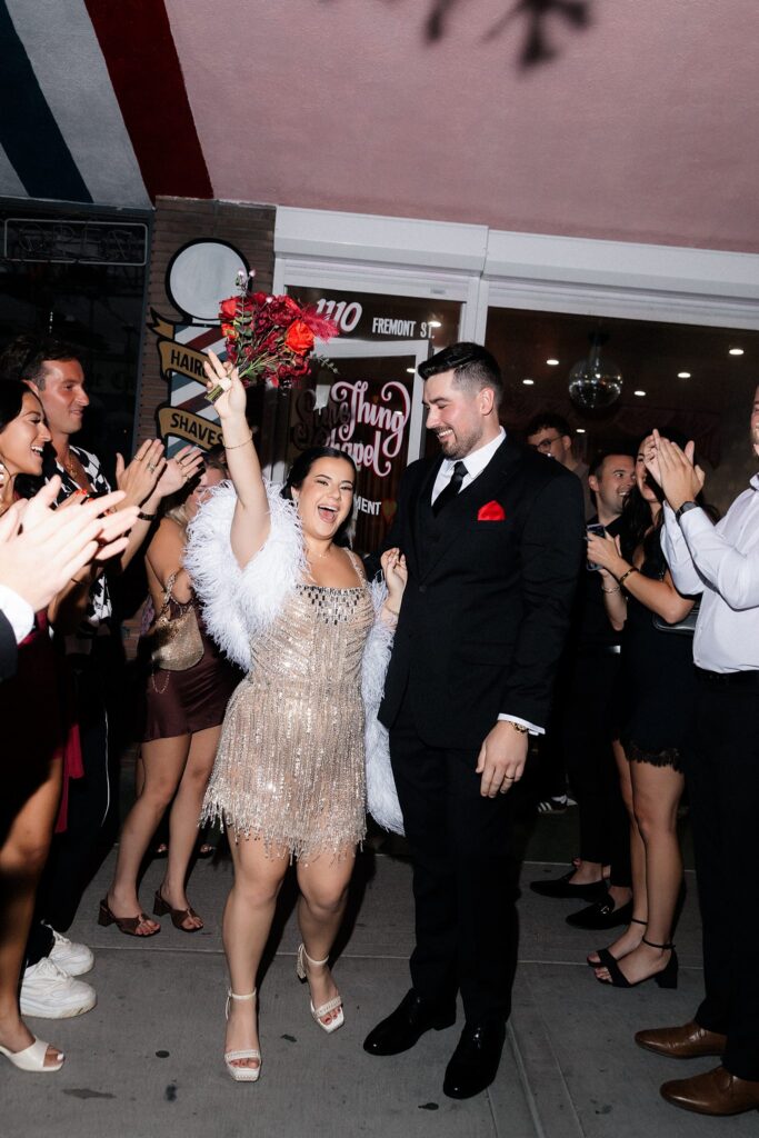 Bride and grooms Sure Thing Chapel wedding exit.