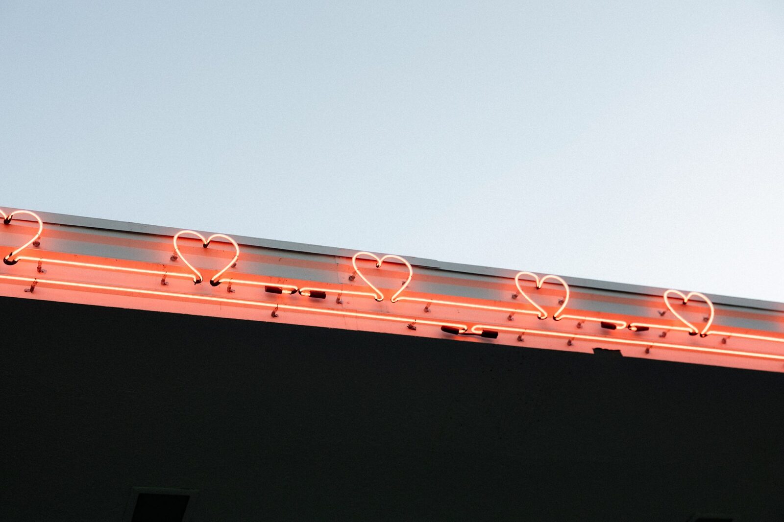 Neon hearts on top of Sure Thing Chapel in Las Vegas.