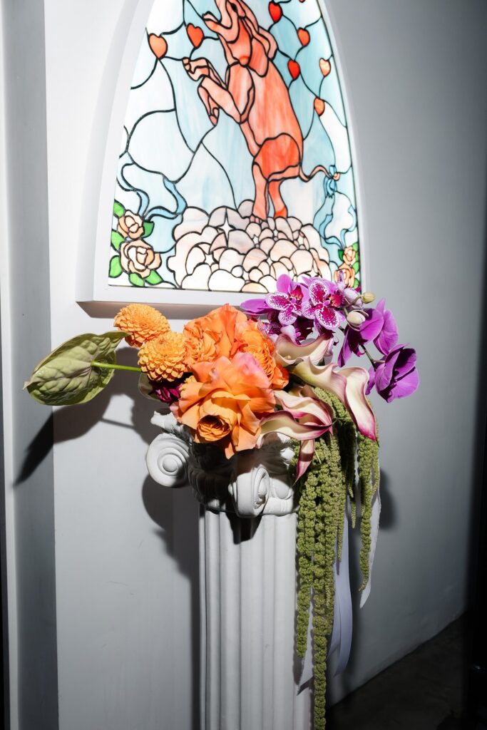 Brides Sure Thing Chapel flowers detail shot