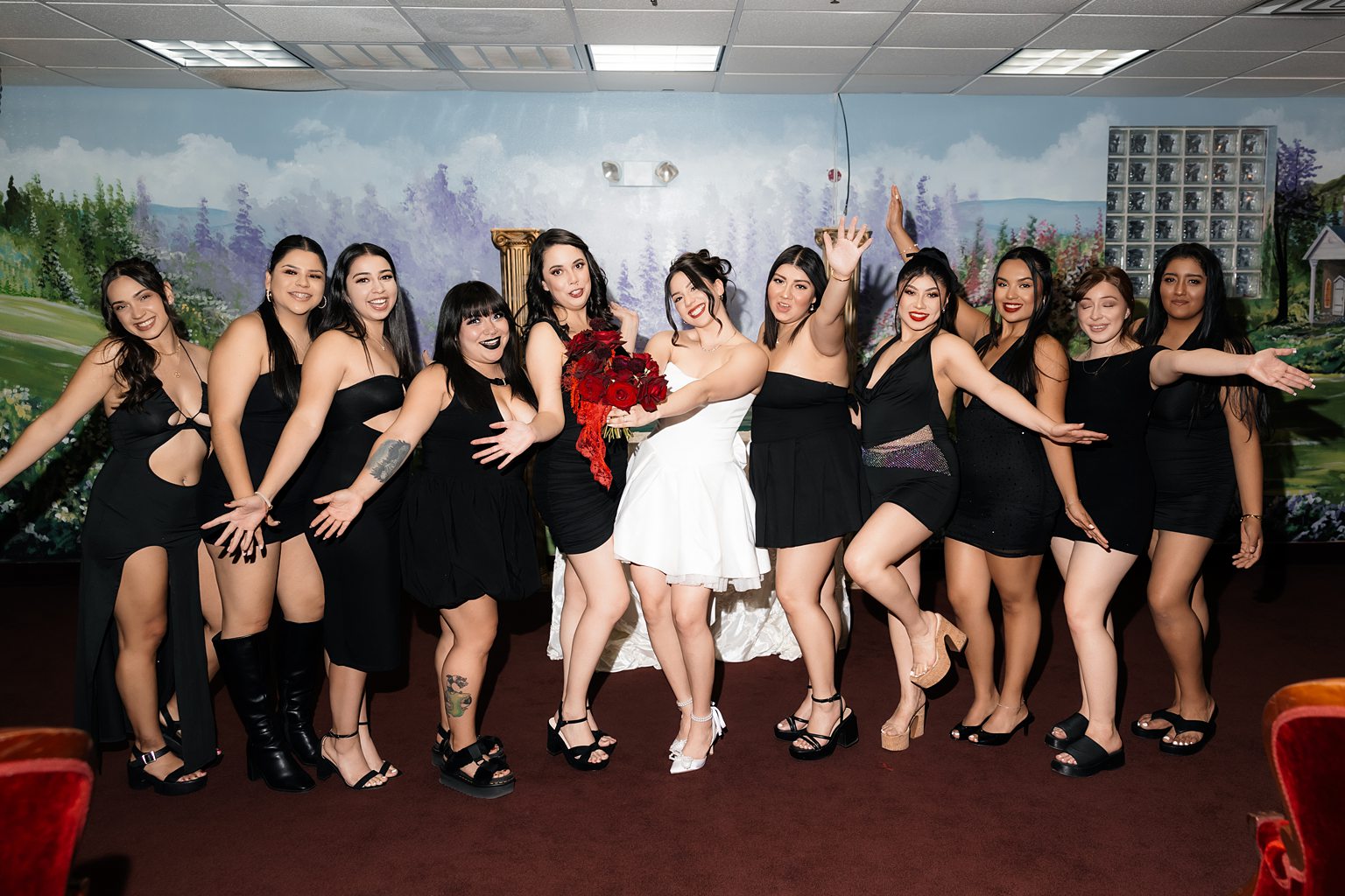 Bride posing with her friends