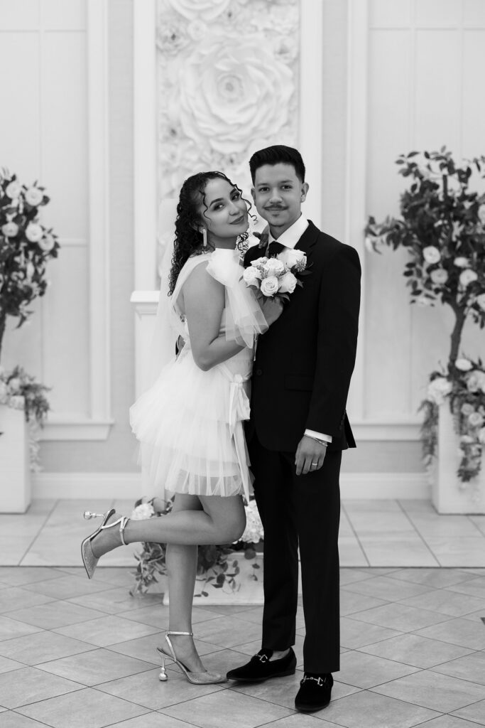 Bride and groom posing at Bliss Wedding Chapel Las Vegas