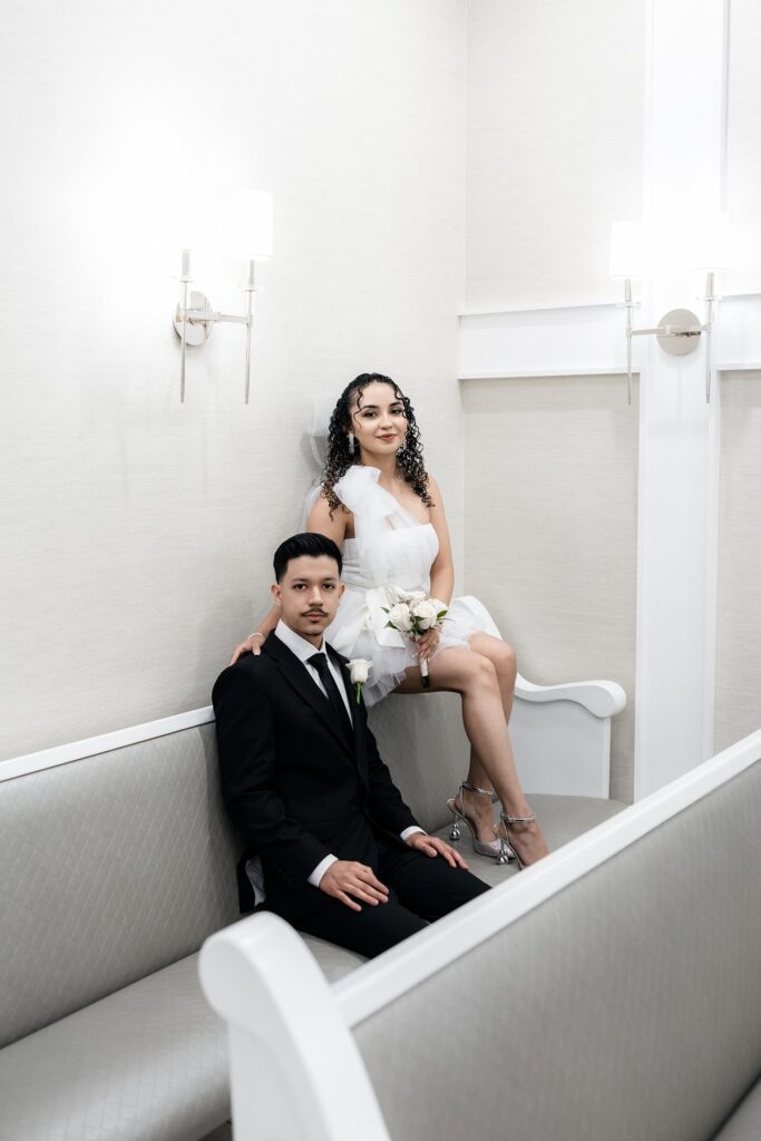 Bride and groom posing during their Bliss Wedding Chapel Las Vegas elopement