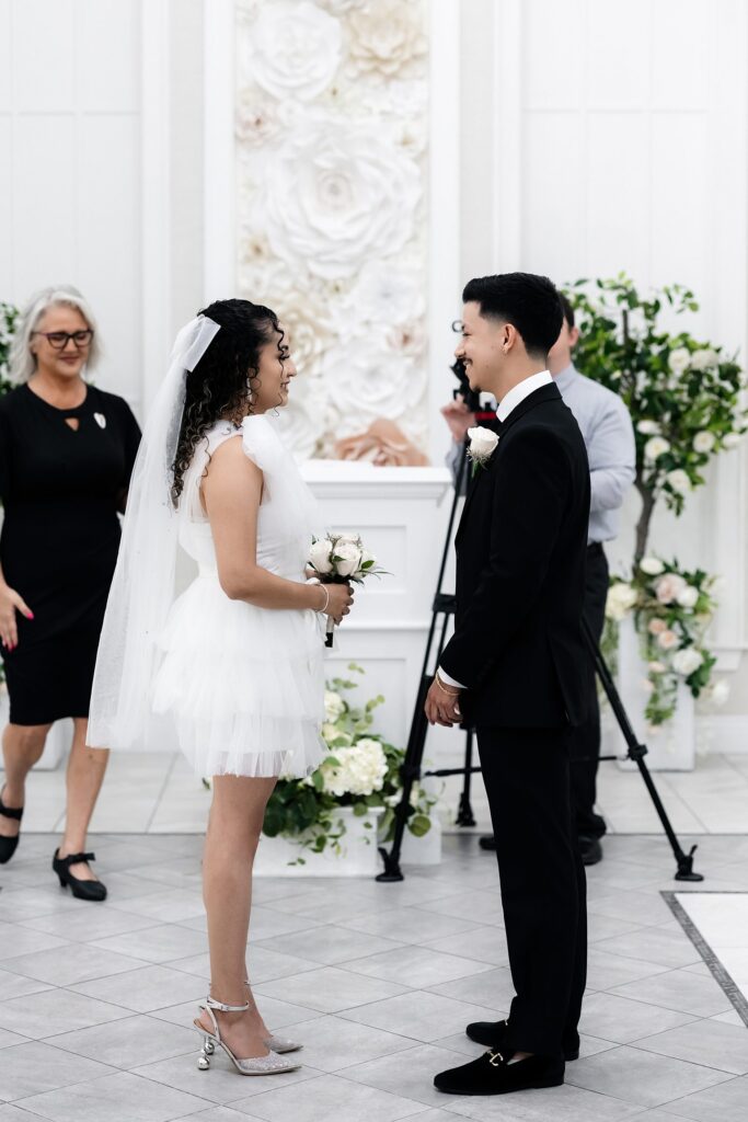 Bride and groom standing at the altar for their Bliss Wedding Chapel Las Vegas elopement