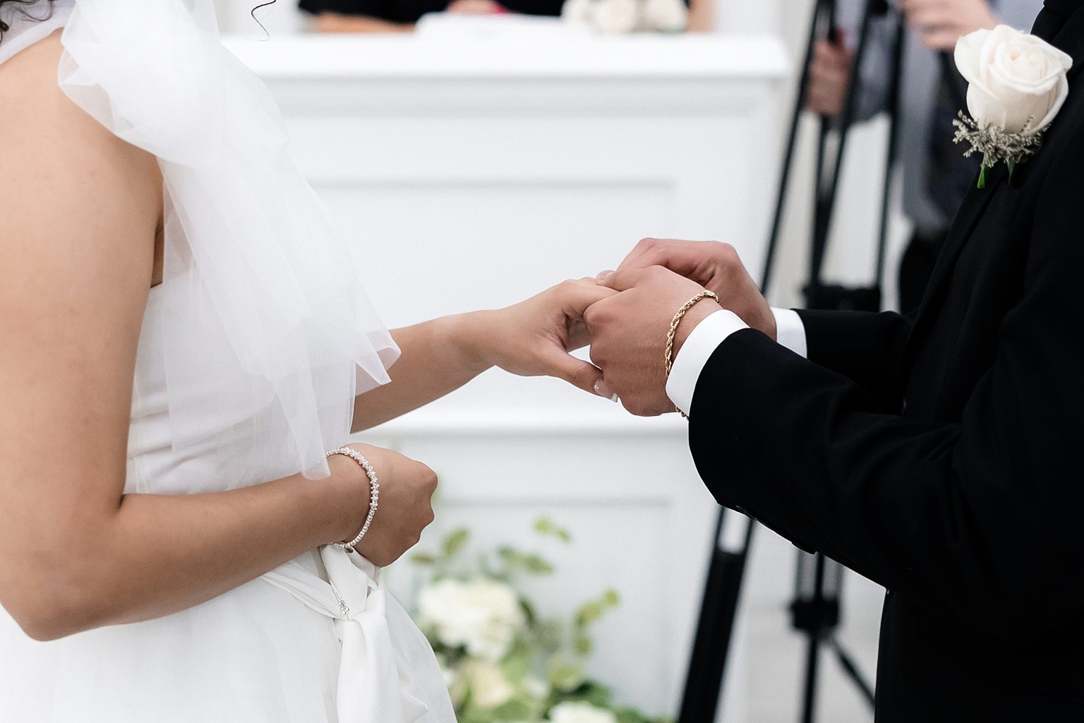 Bride and groom exchanging rings during their Bliss Wedding Chapel Las Vegas elopement