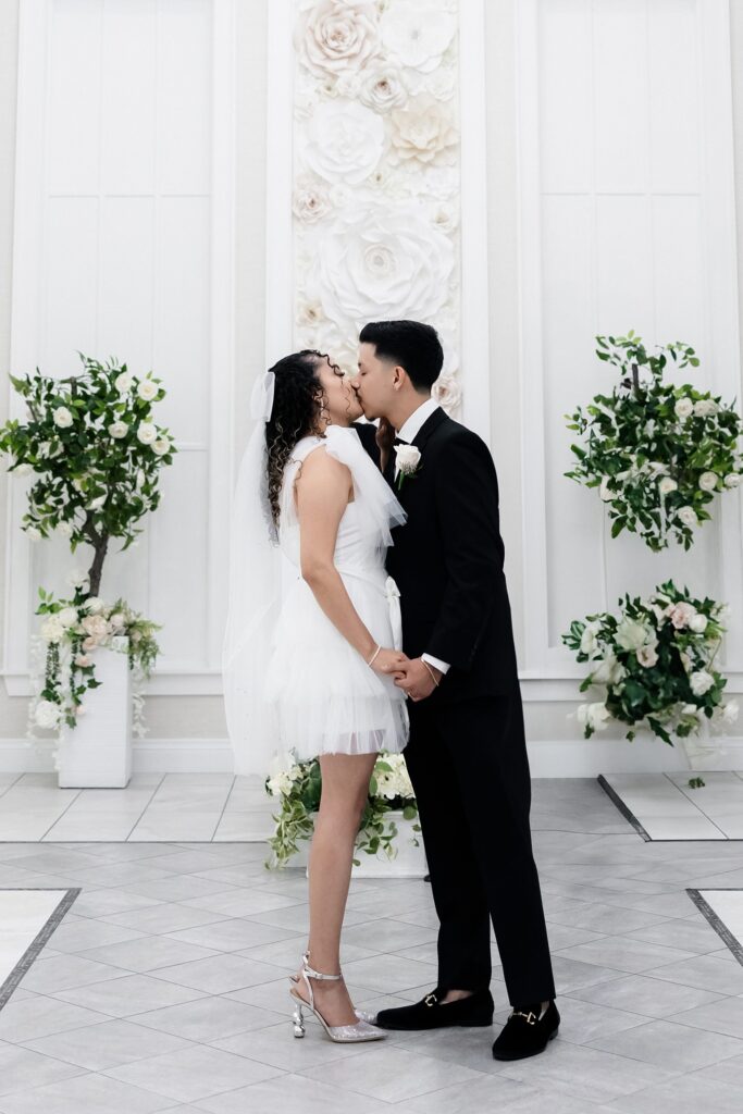 Bride and groom kissing during their Bliss Wedding Chapel Las Vegas elopement