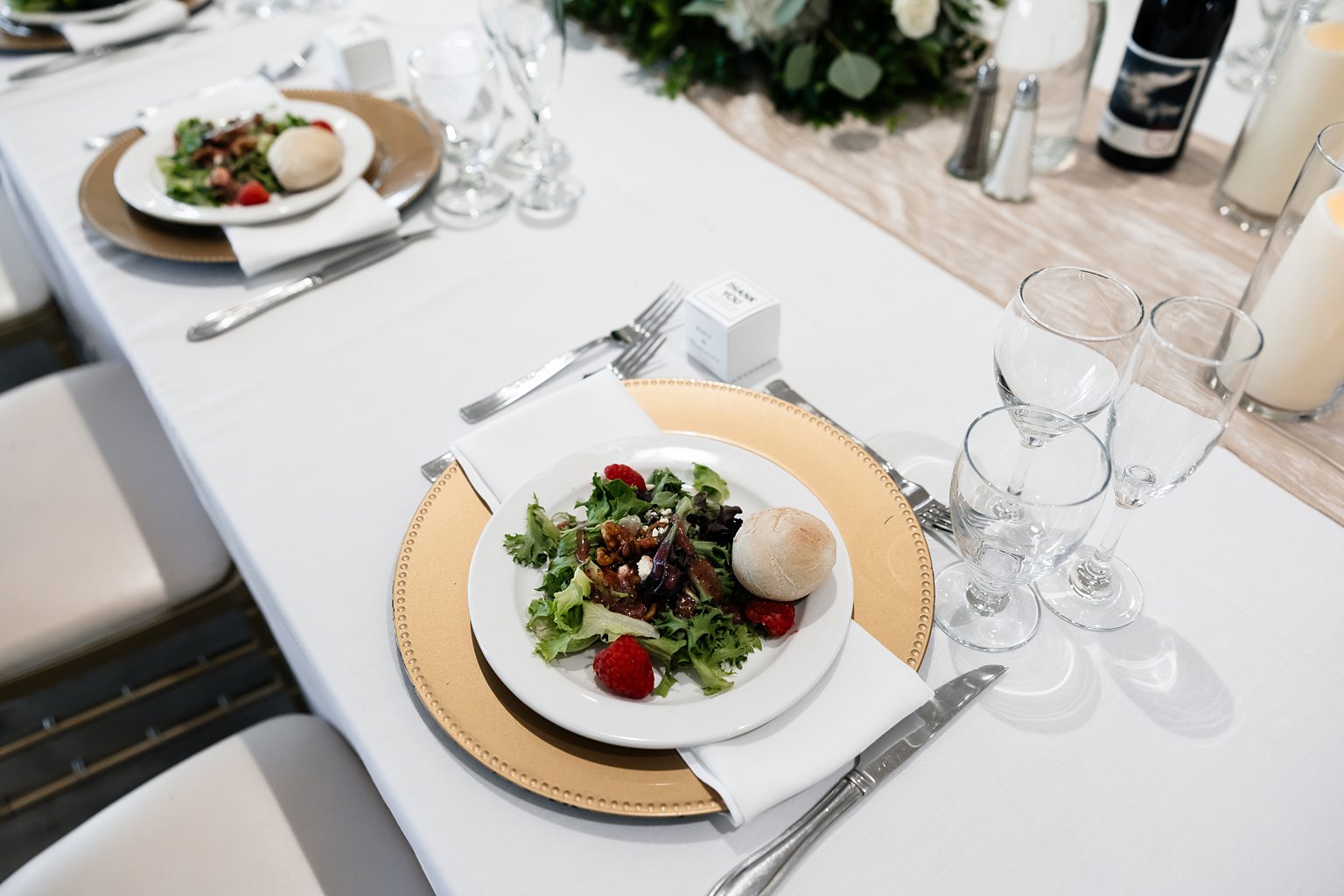 An indoor Stallion Mountain wedding reception in The Citation Room