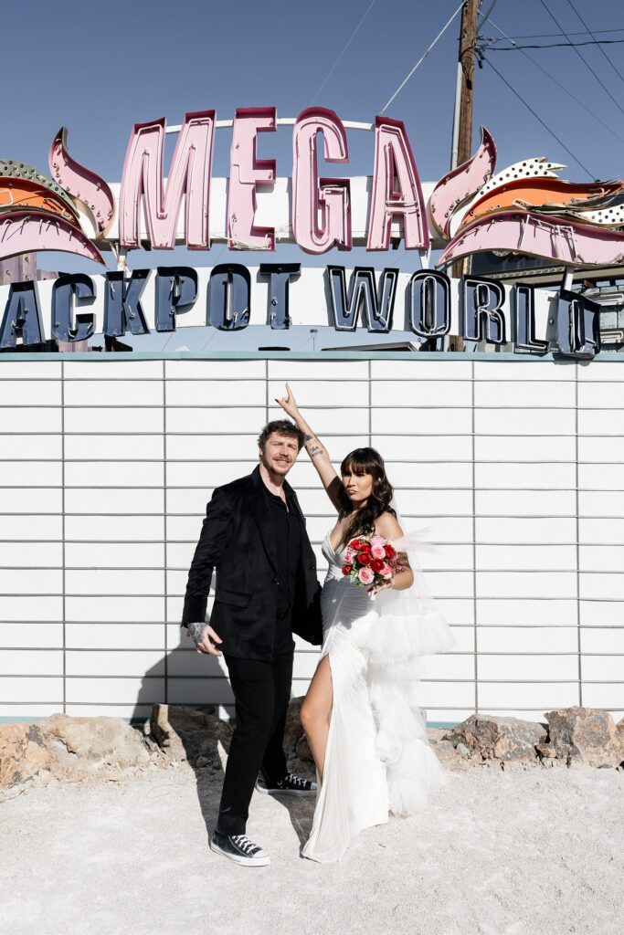 Bride and grooms Neon Museum Las Vegas wedding photos