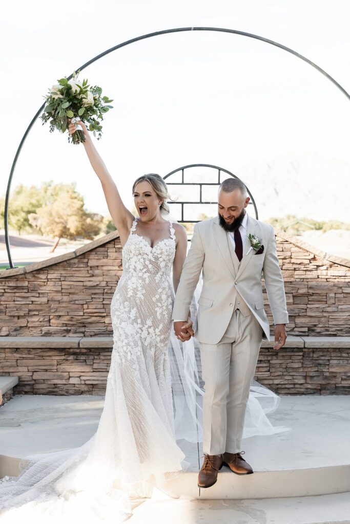 Bride and grooms Stallion Mountain wedding ceremony on the patio.