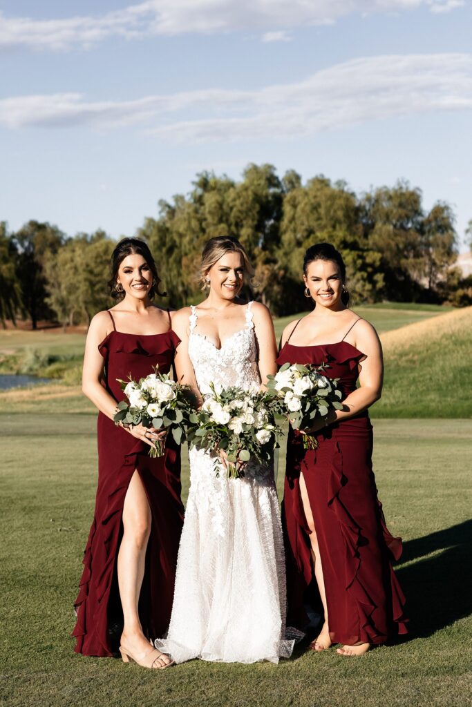 Outdoor bride and bridesmaids portraits from a Stallion Mountain wedding in Las Vegas