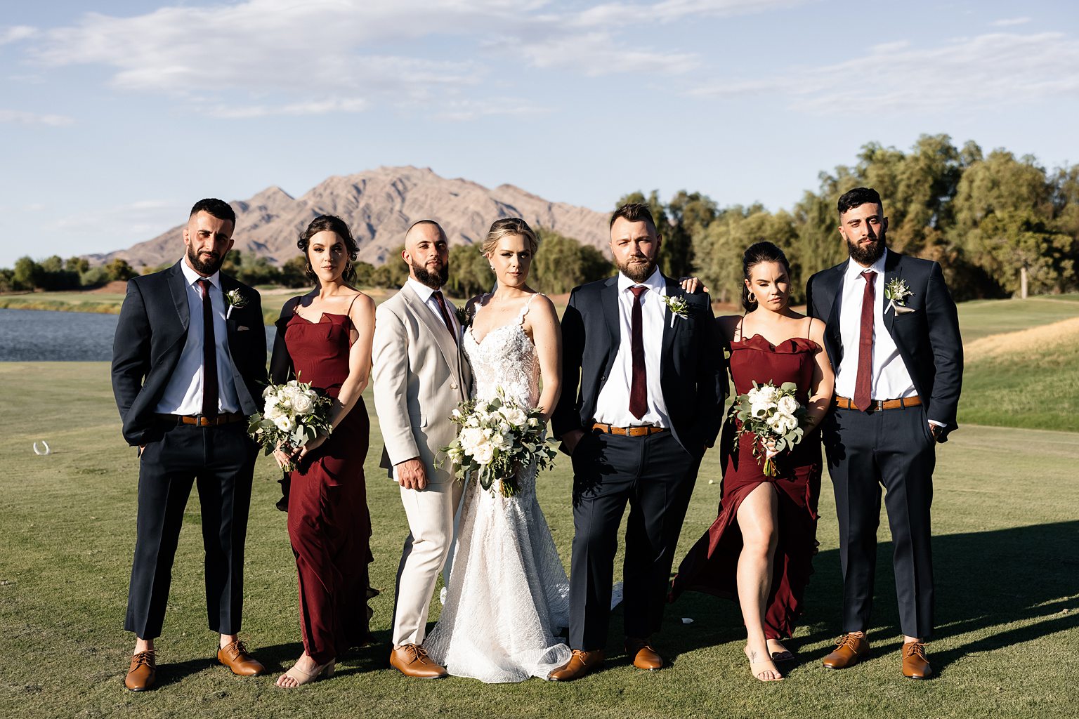 Outdoor wedding party portraits from a Stallion Mountain wedding in Las Vegas