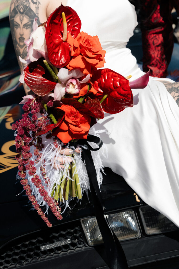 Close up of colorful wedding bouquet.