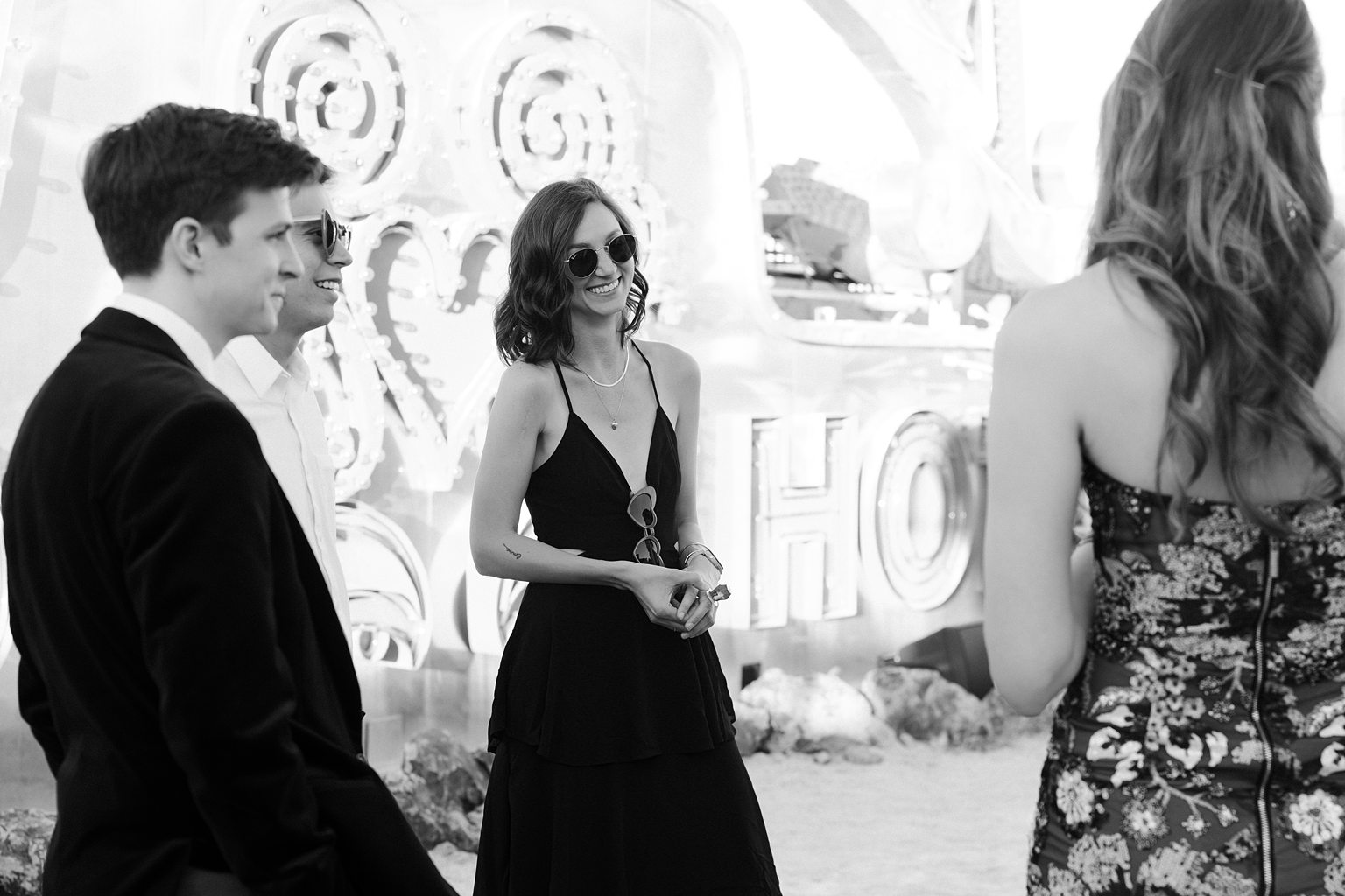 Guests mingling during a Neon Museum Las Vegas wedding