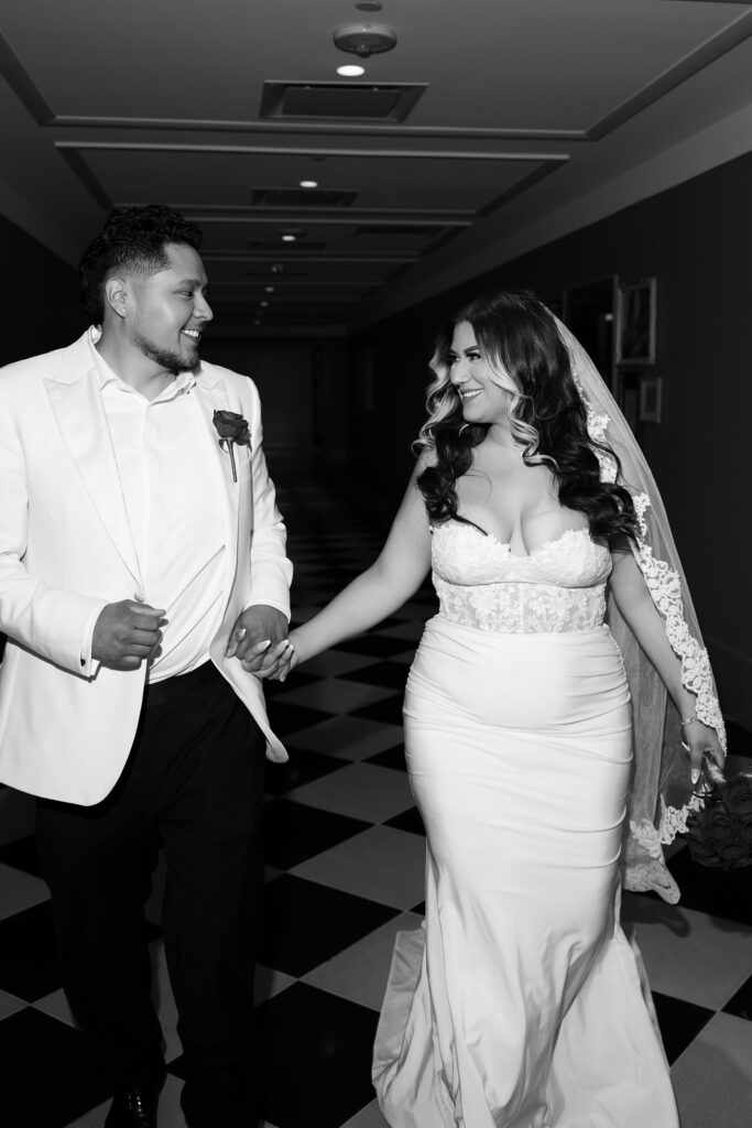 Couple posing for their Las Vegas hotel elopement at Park MGM