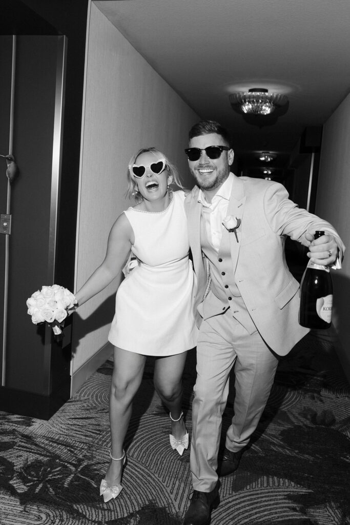Couple posing for their Las Vegas hotel elopement at Park MGM