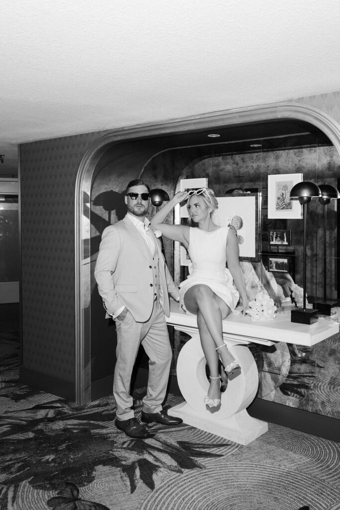 Couple posing for their Las Vegas hotel elopement at Park MGM