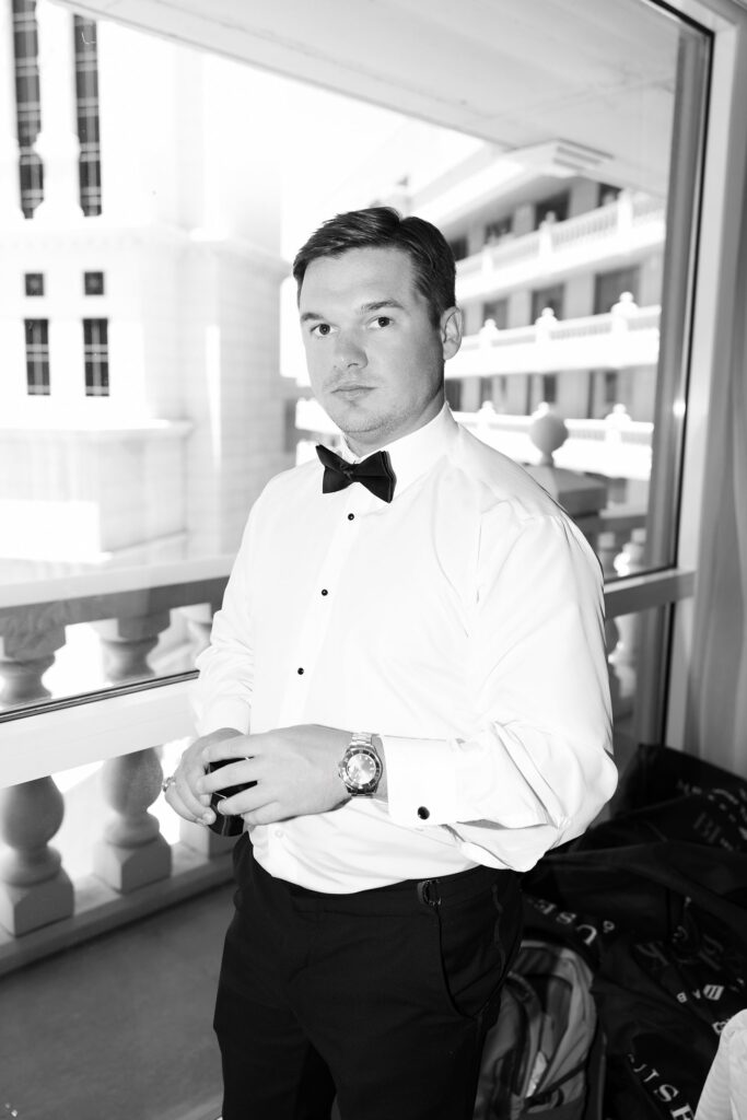 Indoor grooms portraits at Caesars Palace