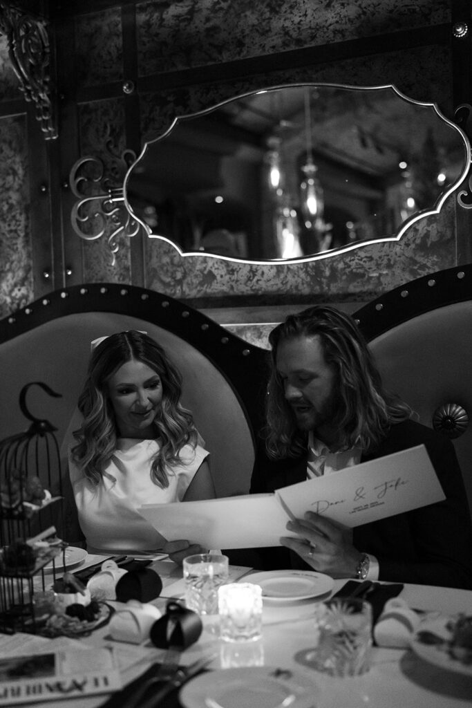Bride and groom during their intimate Las Vegas micro wedding reception at Vanderpump