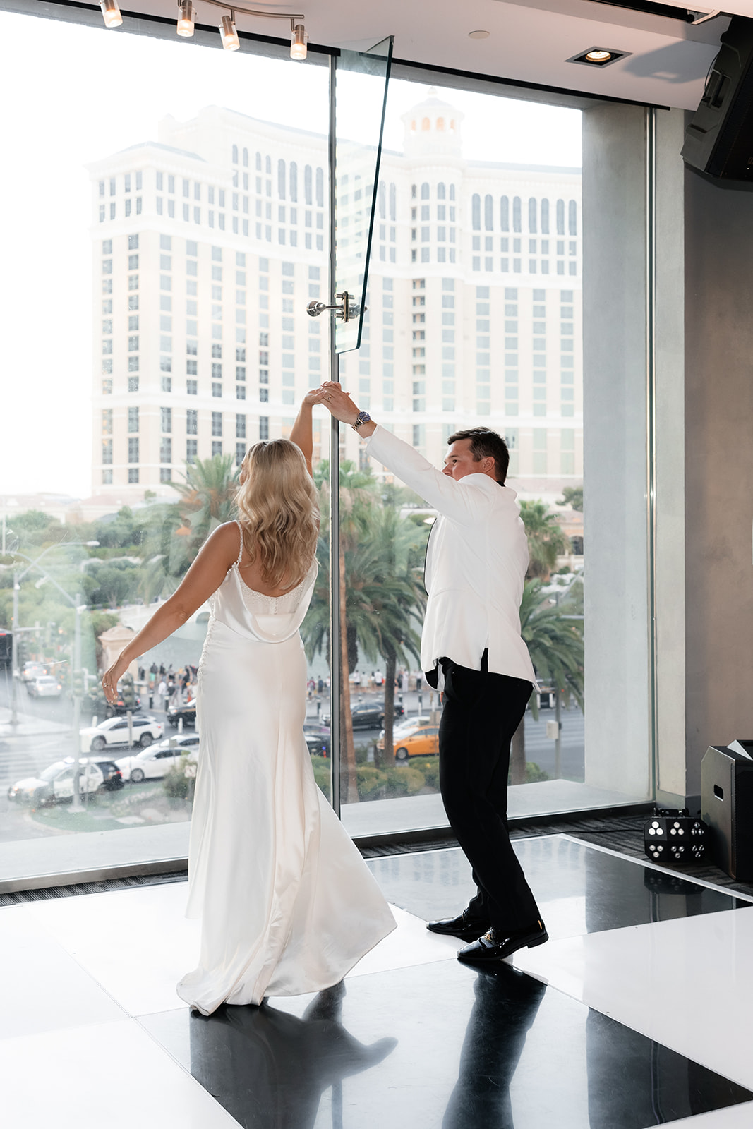 Bride and grooms first dance during their Las Vegas wedding reception at Cabo Wabo